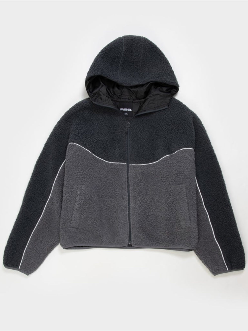RSQ Zip-Up Sherpa Boxy Hoodie Jacket